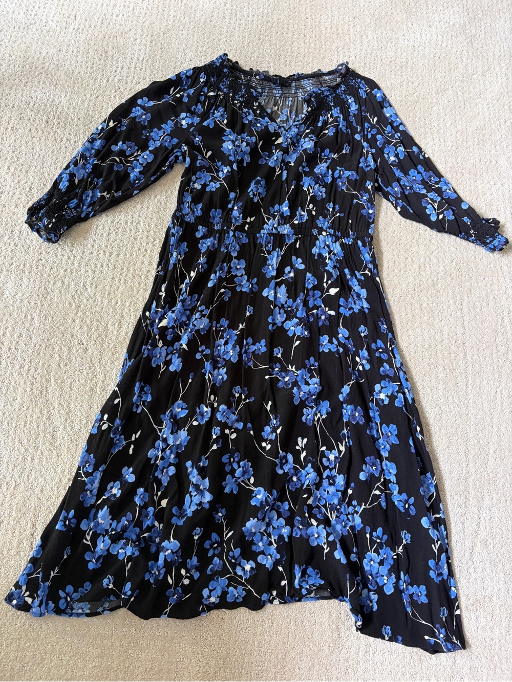 Talbots Black Dress with Blue Floral Print